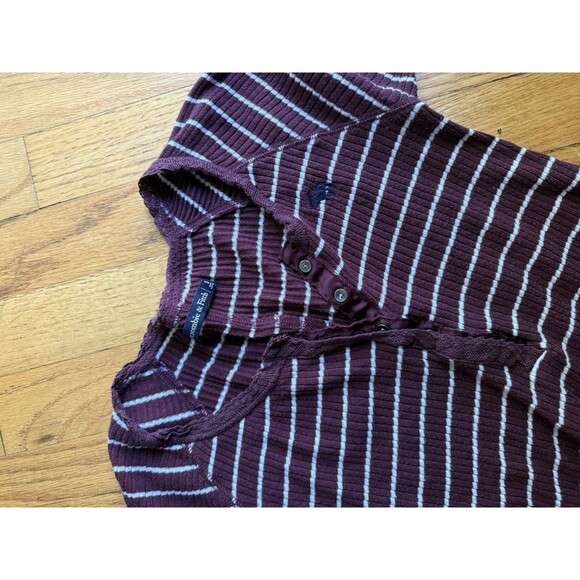 vtg ABERCROMBIE & FITCH striped y2k henley top S babydoll ribbed bella swan Lace - Picture 2 of 6